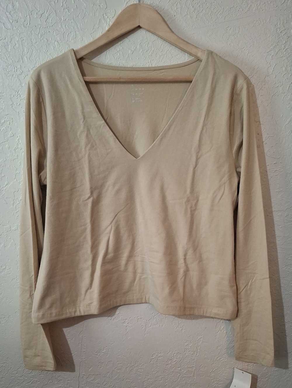 a new day V-Neck Long Sleeve Top in Beige